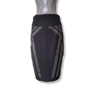 Chances R Women's Black & Gold Beaded Knee Length Skirt Size Medium